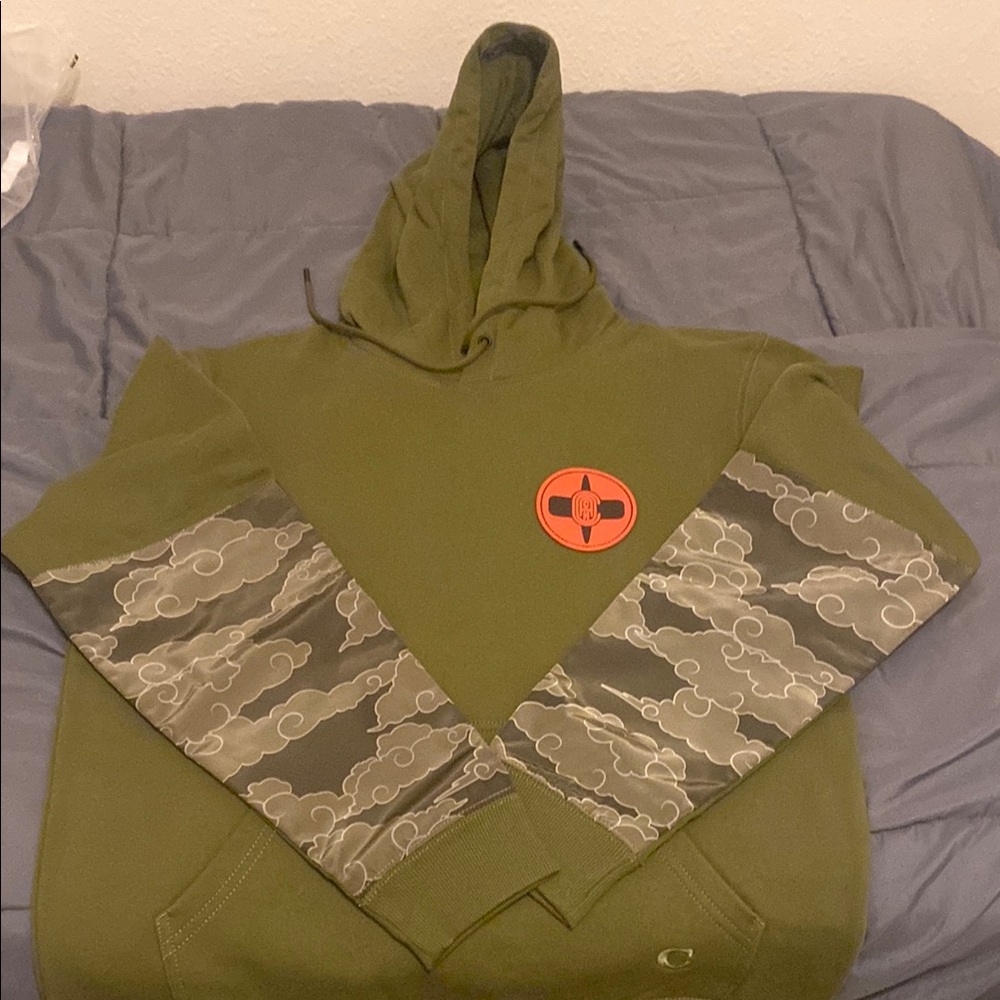 Champion Men's Green Hoodie with Patterned Sleeves